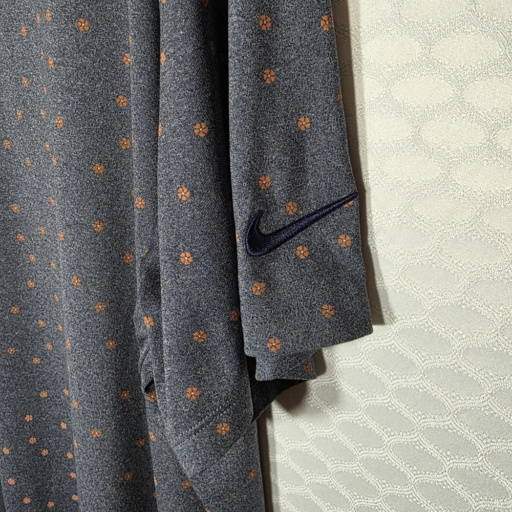 Nike Dri-FIT Mens XXL Gray Orange Floral Print Golf Polo Shirt Standard Fit